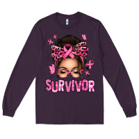 Plum breast cancer survivor afro messy bun Long Sleeve Tee - texasbilliewilder