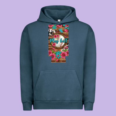Play Ball Baseball With Pink Flowers 12 Oz Slim Can Cooler Urban Hoodie Designed By Bundleandbundleshop