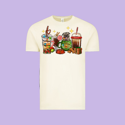 Vintage Tee Christmas coffee cups with Pug