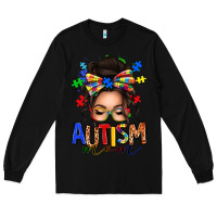 Black autism mom afro messy bun Long Sleeve Tee - texasbilliewilder