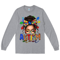 Heather Grey autism mom afro messy bun Long Sleeve Tee - texasbilliewilder