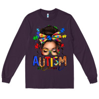 Plum autism mom afro messy bun Long Sleeve Tee - texasbilliewilder
