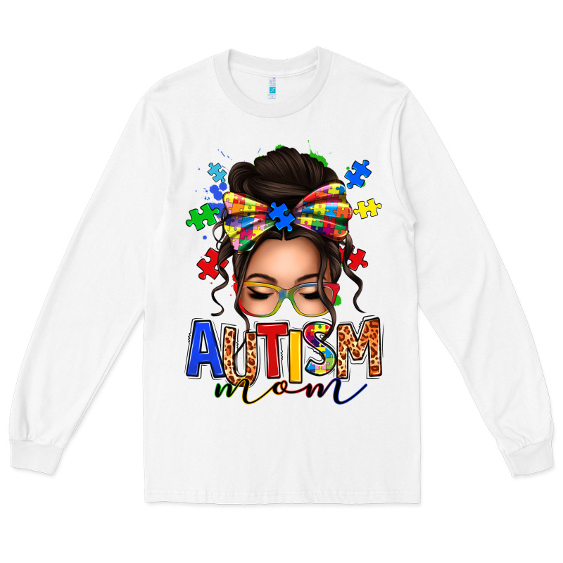 Autism Mom Afro Messy Bun Long Sleeve Tee by texasbilliewilder | Teevron