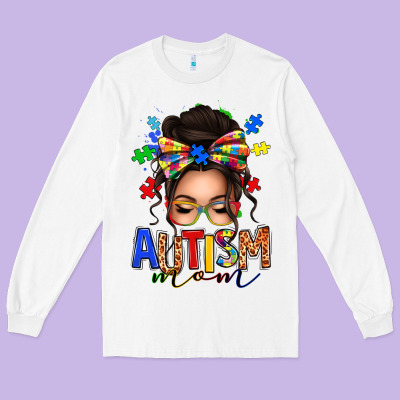 Autism Mom Afro Messy Bun Long Sleeve Tee Designed By Texasbilliewilder