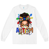 White autism mom afro messy bun Long Sleeve Tee - texasbilliewilder