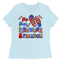 Baby Blue flip flops fireworks and freedom Ladies Tee - AdoDesignShop