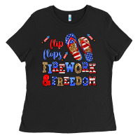 Black flip flops fireworks and freedom Ladies Tee - AdoDesignShop