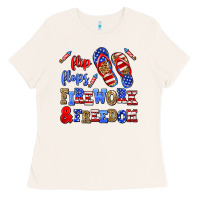Bone flip flops fireworks and freedom Ladies Tee - AdoDesignShop