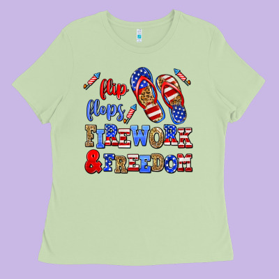 Flip Flops Fireworks And Freedom Ladies Tee Designed By Adodesignshop