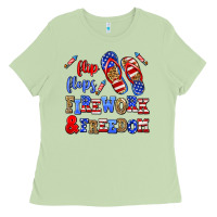 Matcha flip flops fireworks and freedom Ladies Tee - AdoDesignShop
