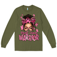 Army Green brest cancer warrior afro messy bun Long Sleeve Tee - texasbilliewilder