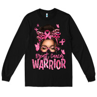 Black brest cancer warrior afro messy bun Long Sleeve Tee - texasbilliewilder