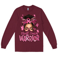 Burgundy brest cancer warrior afro messy bun Long Sleeve Tee - texasbilliewilder