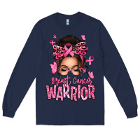 Navy brest cancer warrior afro messy bun Long Sleeve Tee - texasbilliewilder