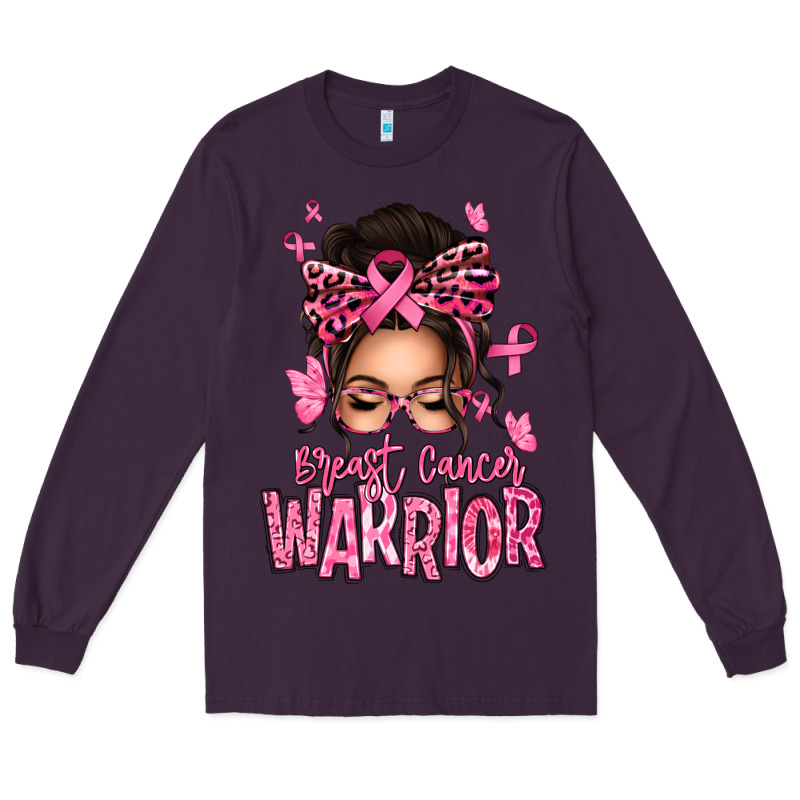 Brest Cancer Warrior Afro Messy Bun Long Sleeve Tee by texasbilliewilder | Teevron