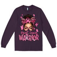 Plum brest cancer warrior afro messy bun Long Sleeve Tee - texasbilliewilder