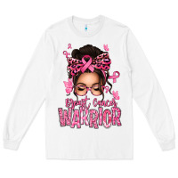 White brest cancer warrior afro messy bun Long Sleeve Tee - texasbilliewilder