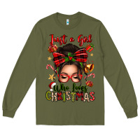 Army Green just a girl who loves christmas afro messy bun Long Sleeve Tee - texasbilliewilder