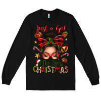 Black just a girl who loves christmas afro messy bun Long Sleeve Tee - texasbilliewilder