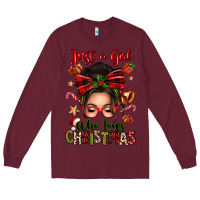 Burgundy just a girl who loves christmas afro messy bun Long Sleeve Tee - texasbilliewilder