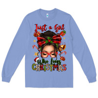 Colony Blue just a girl who loves christmas afro messy bun Long Sleeve Tee - texasbilliewilder
