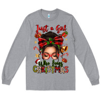 Heather Grey just a girl who loves christmas afro messy bun Long Sleeve Tee - texasbilliewilder