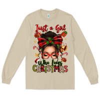 Mushroom just a girl who loves christmas afro messy bun Long Sleeve Tee - texasbilliewilder