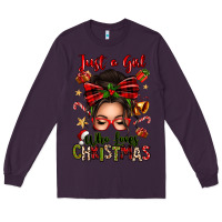 Plum just a girl who loves christmas afro messy bun Long Sleeve Tee - texasbilliewilder