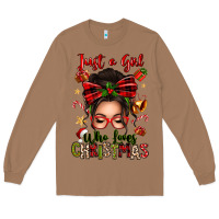 Toasted Coconut just a girl who loves christmas afro messy bun Long Sleeve Tee - texasbilliewilder