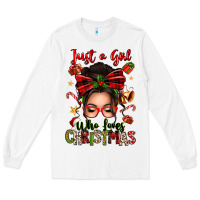 White just a girl who loves christmas afro messy bun Long Sleeve Tee - texasbilliewilder