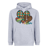 Heather Grey autism hearts leopard cowhide Heavyweight Hoodie - Artiststas