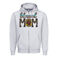 Heather Grey blessed mom Zipper Hoodie - CowhideDigitalArt