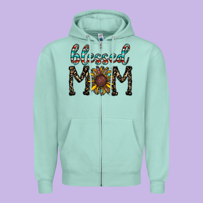 Blessed Mom Zipper Hoodie Designed By Cowhidedigitalart