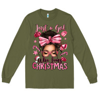 Army Green just a girl who loves pink christmas messy bun Long Sleeve Tee - texasbilliewilder