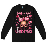 Black just a girl who loves pink christmas messy bun Long Sleeve Tee - texasbilliewilder