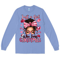 Colony Blue just a girl who loves pink christmas messy bun Long Sleeve Tee - texasbilliewilder