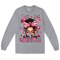 Just A Girl Who Loves Pink Christmas Messy Bun Long Sleeve Tee | Teevron