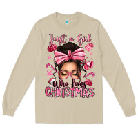 Mushroom just a girl who loves pink christmas messy bun Long Sleeve Tee - texasbilliewilder