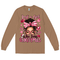 Toasted Coconut just a girl who loves pink christmas messy bun Long Sleeve Tee - texasbilliewilder