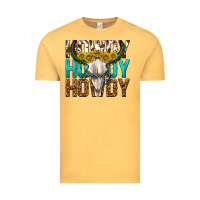 Vintage Mustard howdy howdy howdy western bull skull Vintage Tee - texasbilliewilder