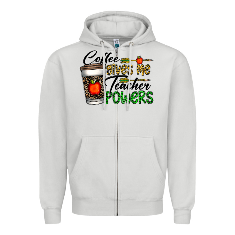 Coffee Gives Me Teacher Powers Zipper Hoodie by CowhideDigitalArt | Teevron