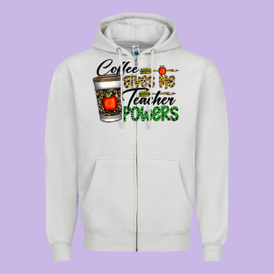 Coffee Gives Me Teacher Powers Zipper Hoodie Designed By Cowhidedigitalart