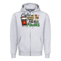 Heather Grey coffee gives me teacher powers Zipper Hoodie - CowhideDigitalArt