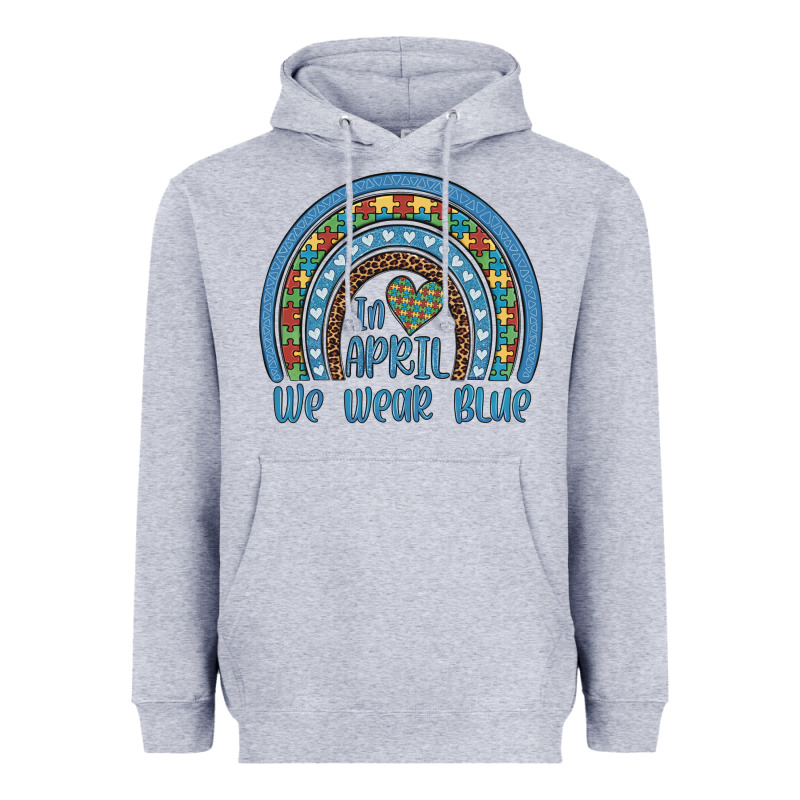 In April We Wear Blue Autism Awareness Leopard Rainbow Heavyweight Hoodie by Artiststas | Teevron