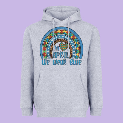 In April We Wear Blue Autism Awareness Leopard Rainbow Heavyweight Hoodie Designed By Artiststas