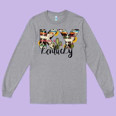 Kentucky State Cowhide Serape Cactus Long Sleeve Tee Designed By Ranaportraitstore