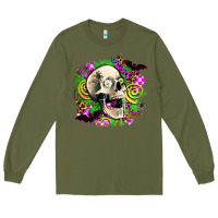 Army Green halloween skull Long Sleeve Tee - AdoDesignShop