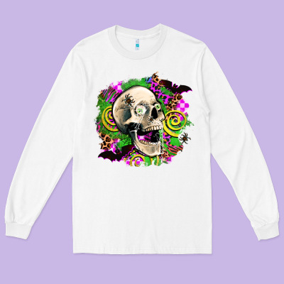 Halloween Skull Long Sleeve Tee Designed By Adodesignshop
