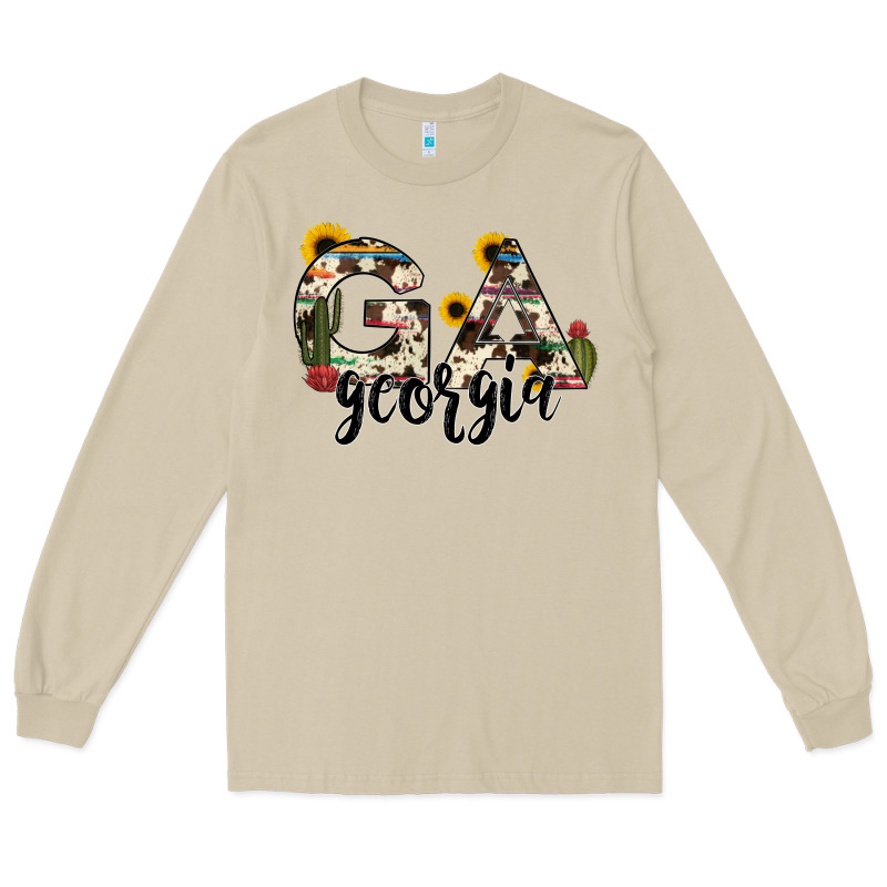 Georgia State Cowhide Serape Cactus Long Sleeve Tee by RanaPortraitStore | Teevron