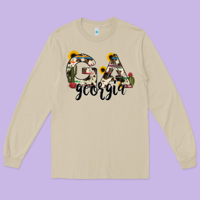Georgia State Cowhide Serape Cactus Long Sleeve Tee Designed By Ranaportraitstore